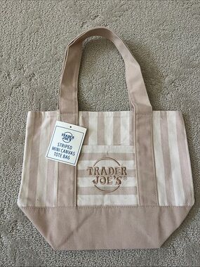 Trader Joe's Tan Striped Mini Canvas Tote Bag